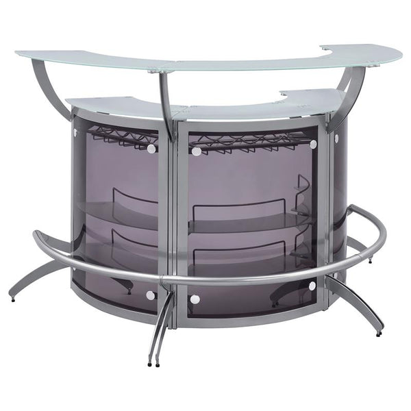 Dallas 2-shelf Curved Home Bar Silver and Frosted Glass (Set of 3) - 100135-S3