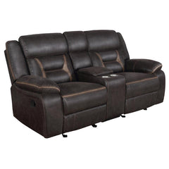 Greer Upholstered Motion Reclining Loveseat Brown - 651355