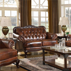 Victoria Full Leather Upholstered Rolled Arm Loveseat Brown - 500682
