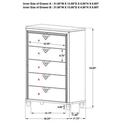 Veronica 5-drawer Bedroom Chest Light Silver - 224725