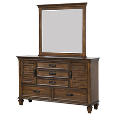 Franco 5-drawer Dresser with Mirror with 2 Louvered Doors Burnished Oak - 200973M