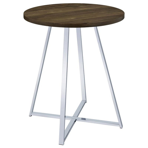 Burkhart Sled Base Round Bar Table Brown Oak and Chrome - 183516