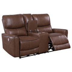 Greenfield Upholstered Power Reclining Loveseat Saddle Brown - 610265P