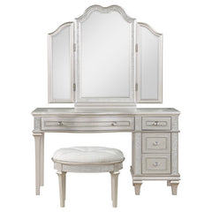 Evangeline 4-drawer Vanity Set with Stool Silver Oak - 223397-SET