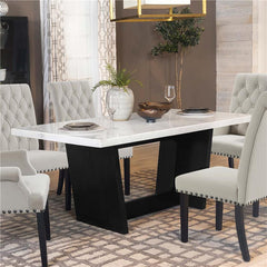 Sherry Trestle Base Marble Top Dining Table Espresso and White - 115511