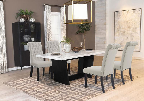 Sherry 5-piece Rectangular Marble Top Dining Set Sand and White - 115511-S5S