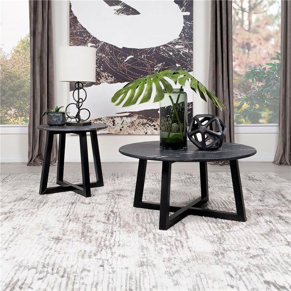 Skylark Round Marble-like SmartTop Side End Table Black - 707847