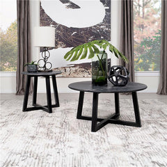 Skylark Round Marble-like SmartTop Side End Table Black - 707847