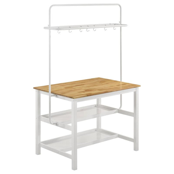 Hollis Kitchen Island Counter Height Table with Pot Rack Brown and White - 122246
