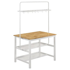 Hollis Kitchen Island Counter Height Table with Pot Rack Brown and White - 122246