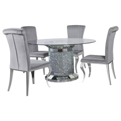 Ellie 5-piece Cylinder Pedestal Dining Room Set Mirror and Grey - 115551-S5G
