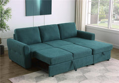 Samantha Upholstered Storage Sleeper Sectional Sofa Teal - 511087