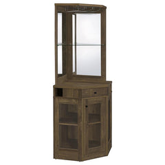 Alviso Corner Bar Cabinet with Stemware Rack Rustic Oak - 182303