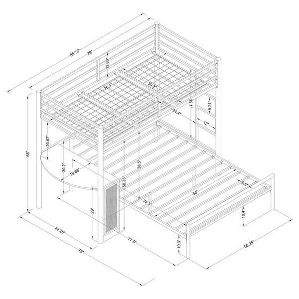 Fisher Twin Over Full Workstation Loft Bed Set Gunmetal - 460229-S2F