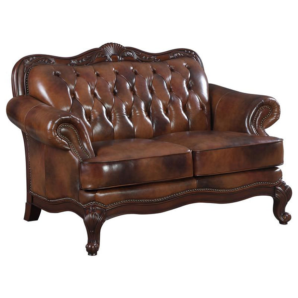 Victoria Full Leather Upholstered Rolled Arm Loveseat Brown - 500682