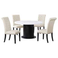 Sherry 5-piece Round Dining Set with Beige Fabric Chairs - 115490-S5