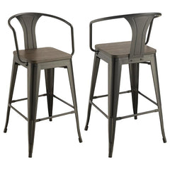 Cavalier Wooden Seat Bar Stools Dark Elm and Matte Black (Set of 2) - 100737