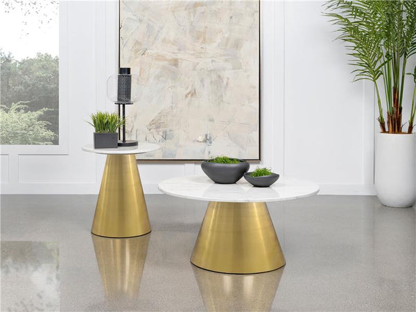 Avon Round Marble Top Stainless Steel Coffee Table White - 707828