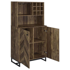 Mendoza 2-door Wine Cabinet Rustic Oak Herringbone and Gunmetal - 182082