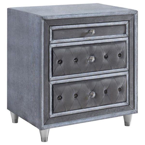 Antonella Upholstered 3-drawer Nightstand Grey - 223582