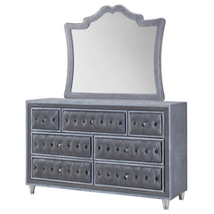 Antonella 7-drawer Upholstered Dresser with Mirror Grey - 223583M