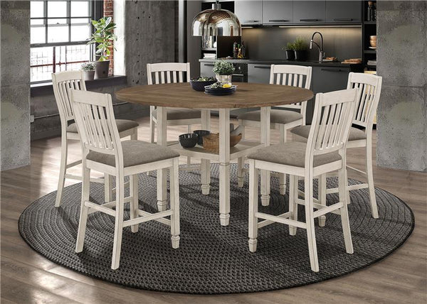 Sarasota 7-piece Counter Height Dining Set with Drop Leaf Nutmeg and Rustic Cream - 192818-S7
