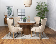 Ortega Round Marble Top Solid Base Dining Table White and Natural - 105141