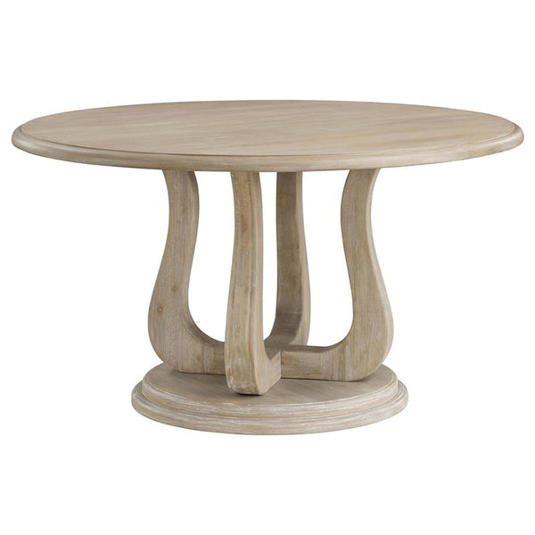 Trofello Round Dining Table with Curved Pedestal Base White Washed - 123120