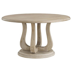Trofello Round Dining Table with Curved Pedestal Base White Washed - 123120