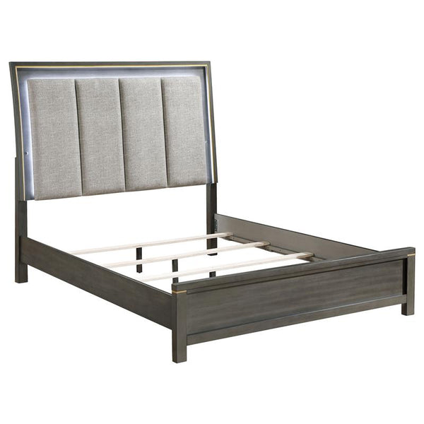 Kieran Wood Eastern King LED Panel Bed Grey - 224741KE