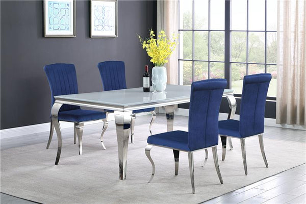 Carone 5-piece 81" Rectangular Dining Set Ink Blue and Chrome - 115081-S5B