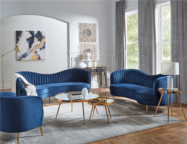 Sophia Upholstered Channel Tufted Barrel Accent Chair Blue - 506863