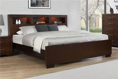 Jessica Wood Queen LED Storage Bookcase Bed Cappuccino - 200719Q